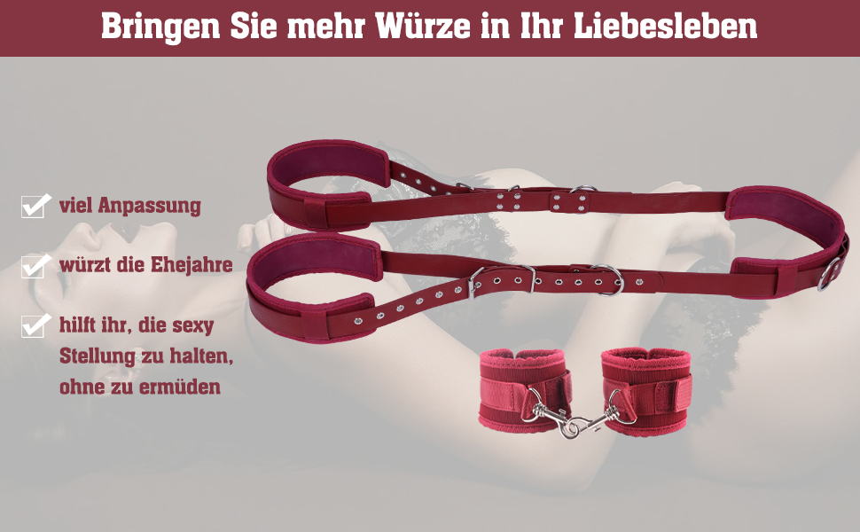 Набір для БДСМ: мотузки, наручники та фетшлі для пар. Червоний