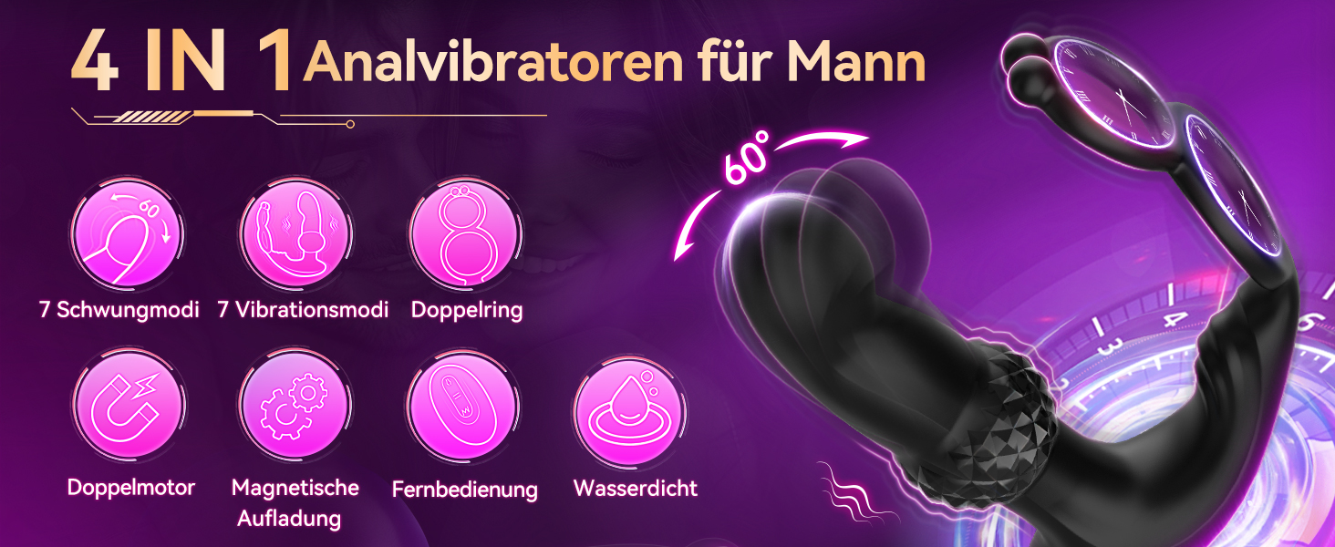 Вібратор для чоловіків з подвійним кільцем для стимуляції простати, анальний плаг у вигляді діаманта, вібратори для чоловіків, сексуальні іграшки, 7 режимів, дистанційне керування