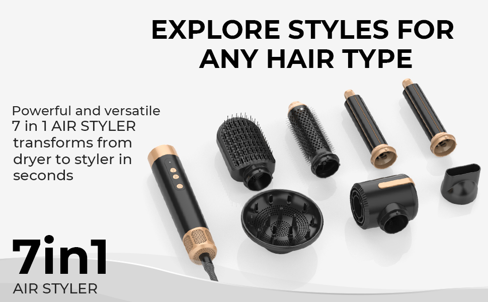 Мультистайлер для волосся 5 в 1 MogaWave Airstyler Pro 1000W: стайлер-фен, плойка для завивки та об'ємна щітка з іонізацією, коричневий