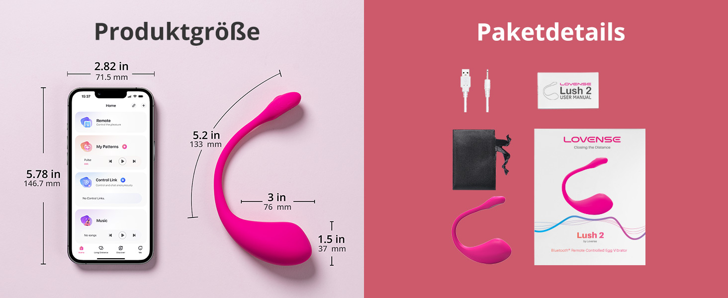 Lovense Lush 2 - вібратор для жінок, набір з 1000+ режимів, Bluetooth, дискретний та тихий, для подорожей та особистого використання