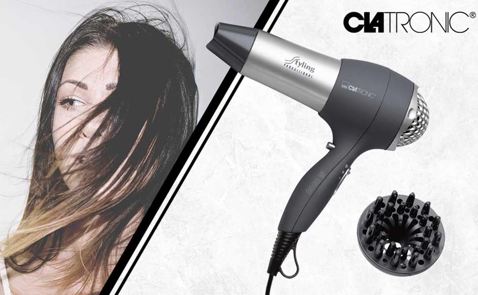 Фен для волосся Clatronic HTD 3055 2000 Вт з дифузором, концентратним соплом та функцією холодного обдуву Cool Shot