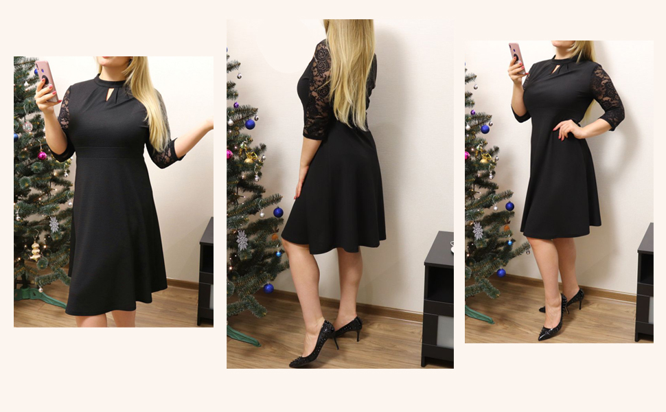 HOEYEE Елегантне сукня-максі з мереживом, вінтажний стиль, для вечірок та коктейлів (XL, Темно-синій)