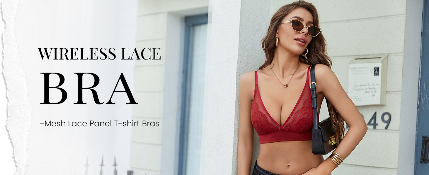 Тонкий мереживний бюстгальтер Avidlove без кісточок, V-подібний виріз, мережа, бралетт, без підкладки, на тонких бретелях, повсякденний, комфортний, класична білизна, XXL, бордовий