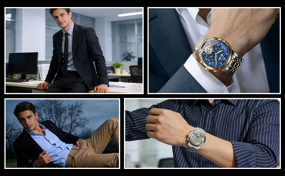 Чоловічий наручний годинник OLEVS Chronograph зі шкіряним ремінцем, японський кварцовий механізм, водонепроникний, класичний елегантний дизайн з датою (7088 Срібло/Синій)