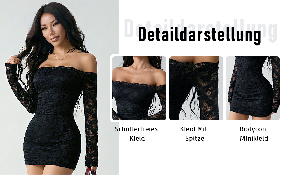 Сукня SweatyRocks з мереживом, чорна: елегантна міні з довгим рукавом, готичний стиль, сексуальний дизайн, без бретелек, для вечірок та фестивалів