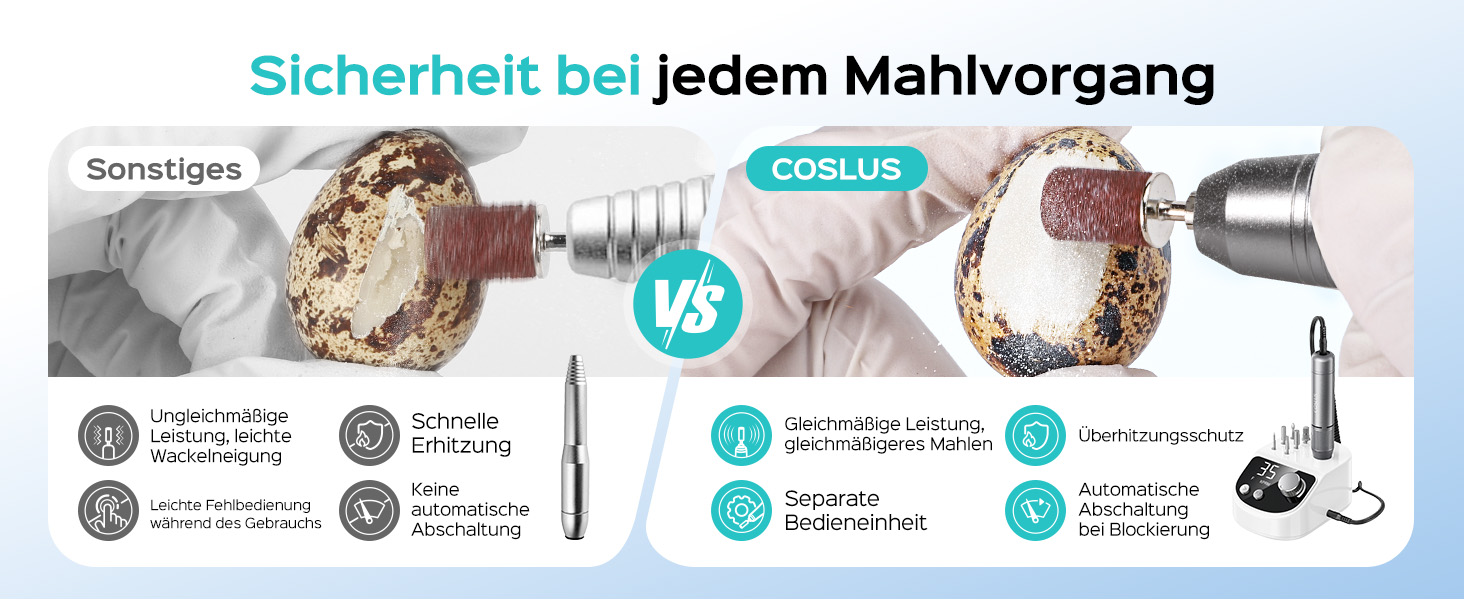 Професійний апарат для манікюру та педикюру COSLUS E50, електрична пилка для нігтів 35000 об/хв з LCD-дисплеєм, набором з 6 фрез та 31 шліфувальною стрічкою, білий
