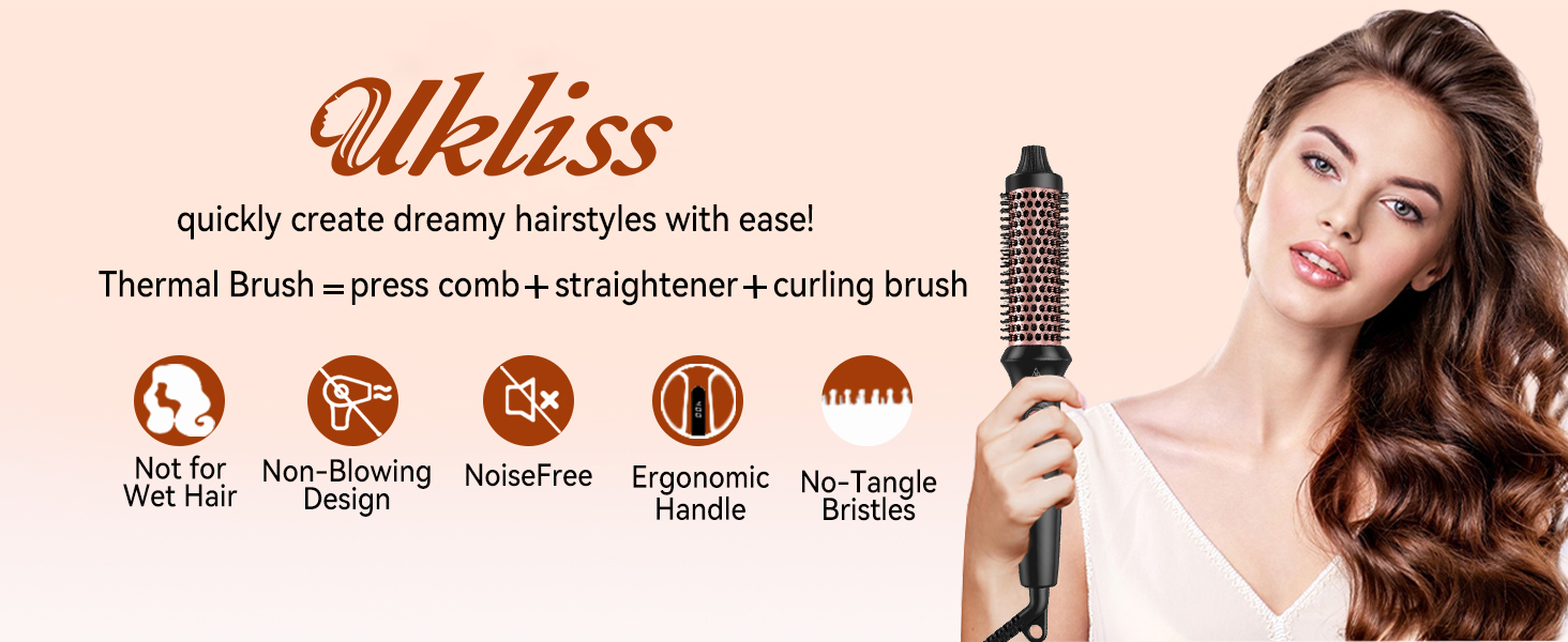 Мультифункціональний стайлер для волосся 6 в 1 UKLISS Air Styler Set: фен-щітка, локатор, випрямляч та дифузор, 1000 Вт, LCD-дисплей, колір Rose Gold