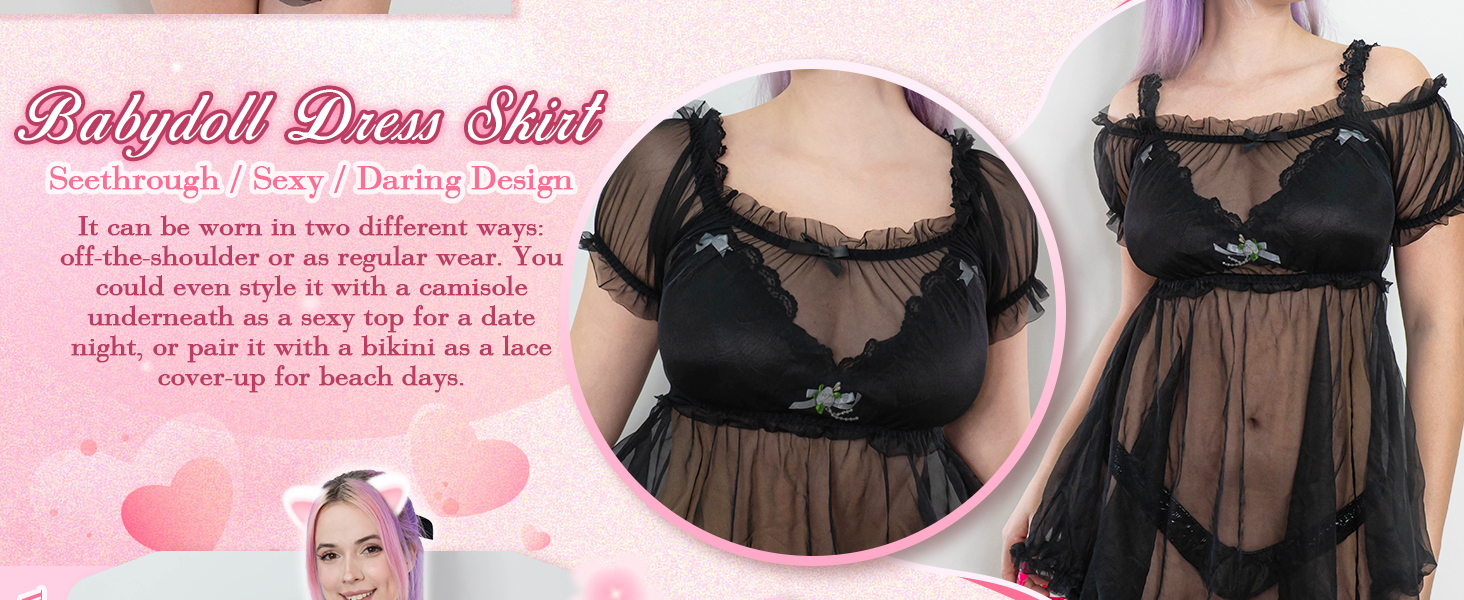 Прозора мереживна сукня-боді LittleForBig для дорослих та трансгендерів (Чорний, XXL)