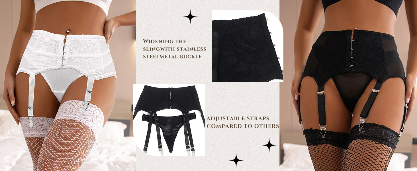 Чорні панчіхотримачі для жінок з металевим кліпом та мереживом, великі розміри M-L