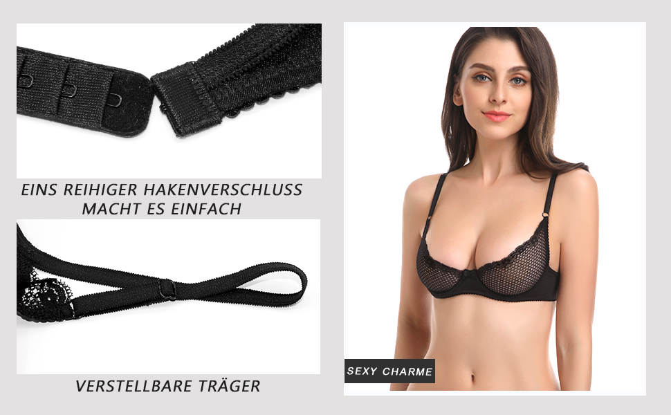 Чорний мереживний балконетний бюстгальтер Wingslove 85B з кісточками, м'який, з сіткою, без вставок