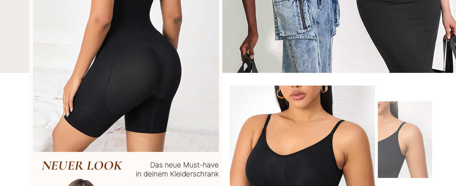 Коригуючий боді для жінок Werena Shapewear — безшовний утягуючий одяг для живота та стегон, формуючий боді-шорти з регульованими бретелями, чорний, розмір L