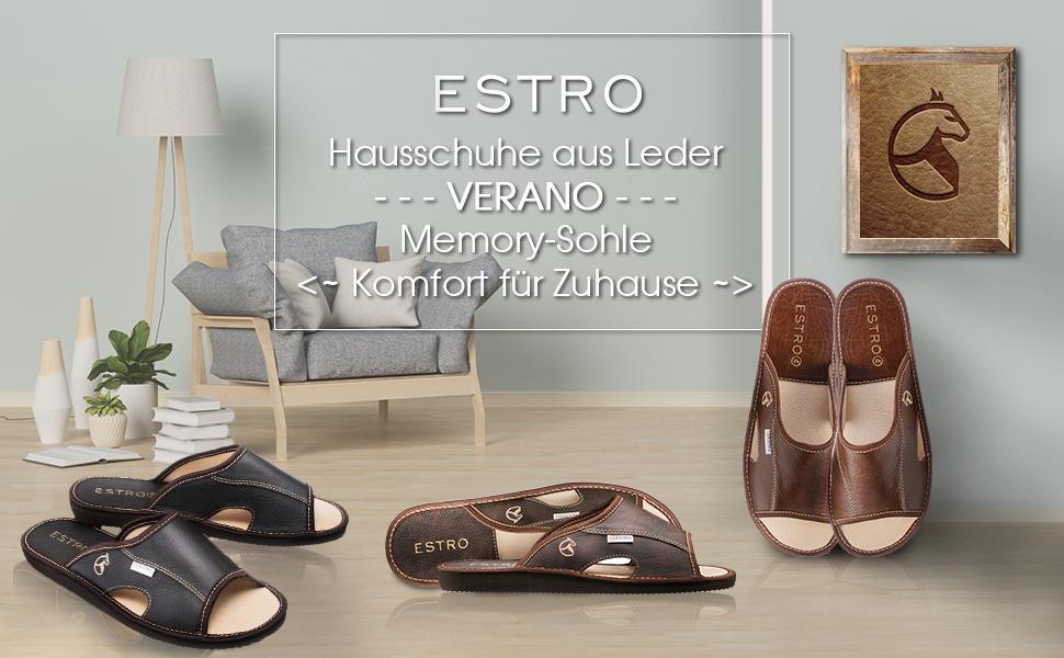 Чоловічі шкіряні домашні капці ESTRO Slipper — легкі пантолети для дому, чорні, розмір 43 EU
