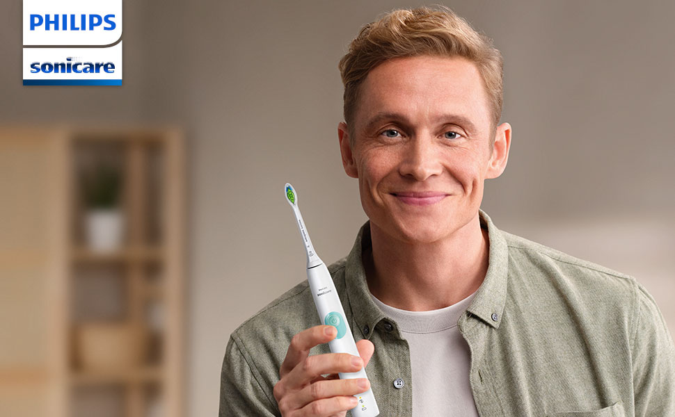 Електрична сонічна зубна щітка Philips Sonicare 4100 (HX3683/33) для дорослих, біла, з насадкою Optimal White, дорожнім футляром та USB-зарядним пристроєм