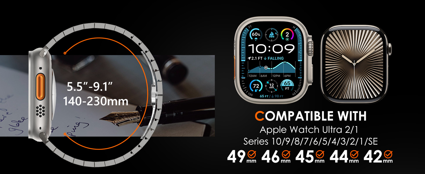 Металевий ремінець CHANCHY для Apple Watch Ultra 3/2/1, Series 11/10/9/8/7/6/5/4/3/2/1, SE — сталевий браслет-заміна (42, 44, 45, 46, 49 мм), титановий колір