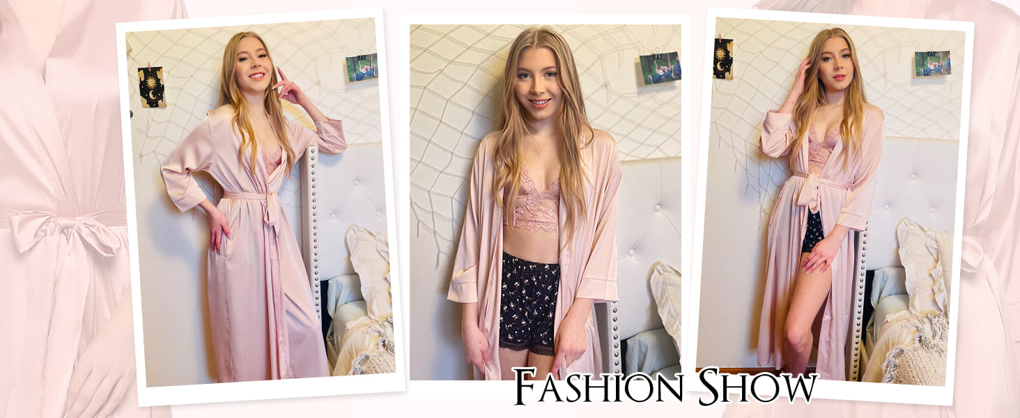 Халат жіночий атласний Ecouaer, легкий, довгий, з кишенями, S-XXL, колір шампань