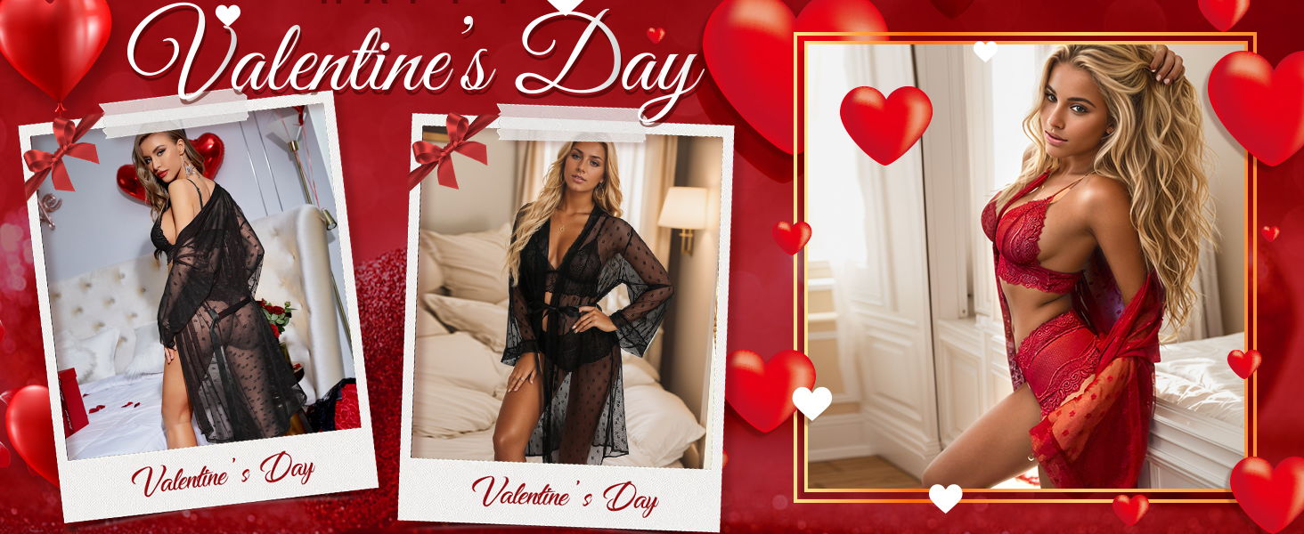 Комплект нижньої білизни RSLOVE для жінок, 3 частини: мереживний кімоно, бюстгальтер та труси, червоний, розмір M