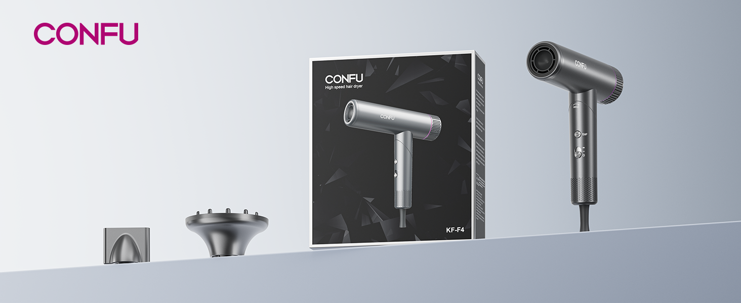 Професійний іонний фен для волосся CONFU 1700W, складаний фен з магнітним дифузором та styling-насадкою, низький рівень шуму, темно-сірий