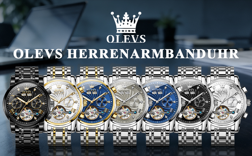 Чоловічий наручний годинник OLEVS Chronograph зі шкіряним ремінцем, японський кварцовий механізм, водонепроникний, класичний елегантний дизайн з датою (7088 Срібло/Синій)