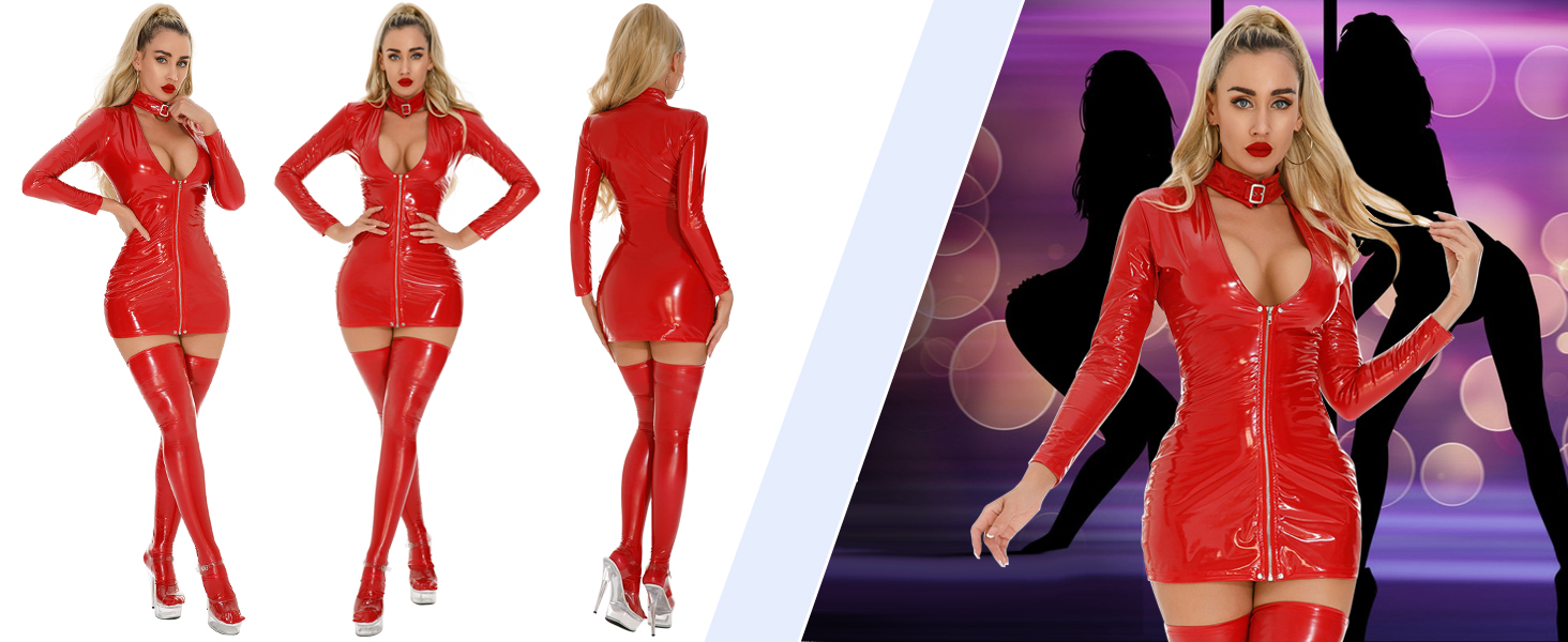 Шкіряний боді для жінок Maeau, catsuit, мокрий ефект, лакова шкіра, для стрип-тансу, облягаюче, чорний, з довгими рукавами, XXS