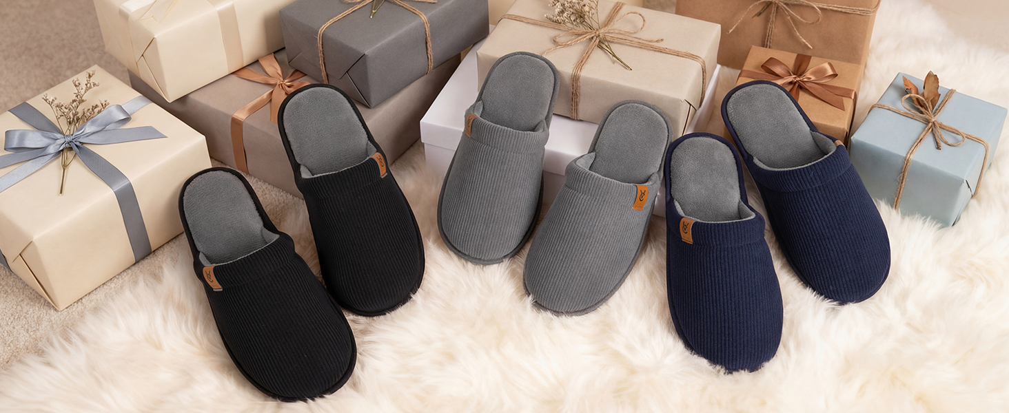Чоловічі домашні капці VeraCosy з вельвету та ефектом пам'яті Memory Foam, дихаючі та м'які, розмір 44/45, чорні