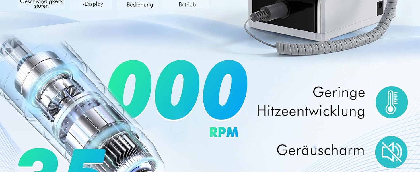 Професійний електричний апарат для манікюру та педикюру CozyZen 35 000 об/хв з LCD-дисплеєм, ручною та ножною педаллю, для акрилу, гелю та натуральних нігтів (Білий)