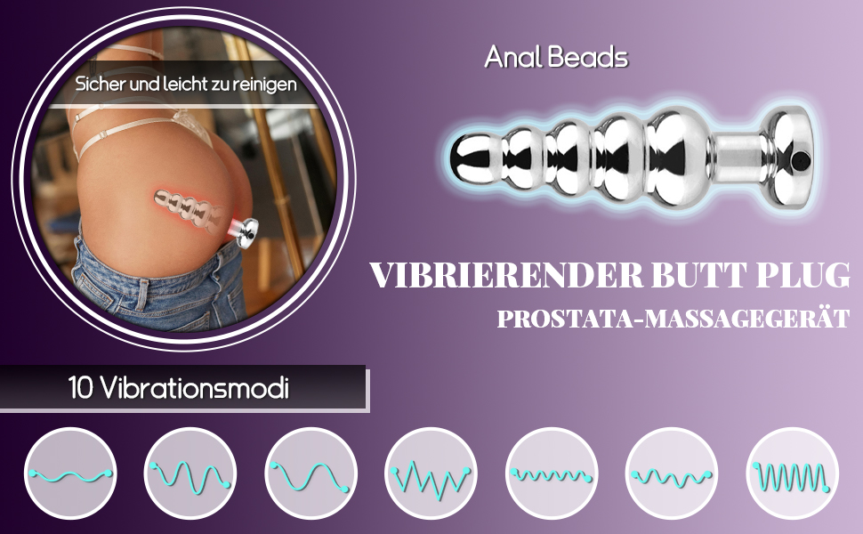 Вібратор для анального сексу AMAZBEE з дистанційним керуванням, 10 режимів, масажер простати, металевий дildo з 5 намистин