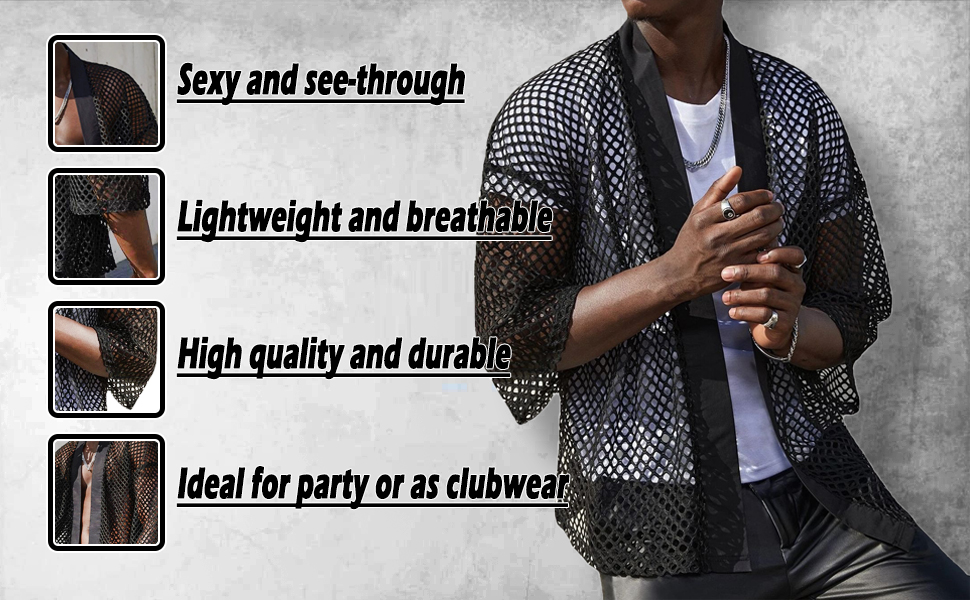 Чоловіча сітчаста футболка Detwen - прозора сорочка для клубу, чорна