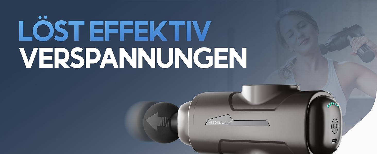 Міні-перкусійний масажер HELDENWERK® Massagepistole Mini з 6 насадками, безшумний ручний масажер для тіла, темно-сірий