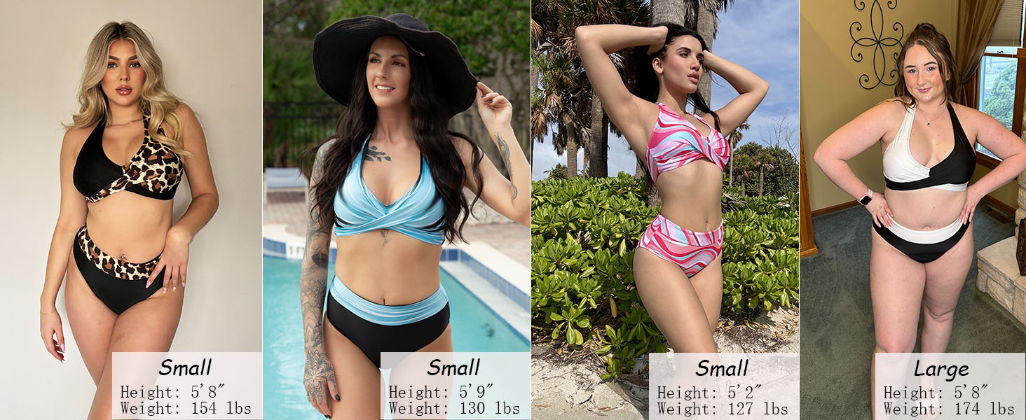 Бікіні Ecouaer для жінок, комплект двочастинний з високою талією, корегуючий животик, купальник з зав'язками на шиї, S-XXL XL, зелений