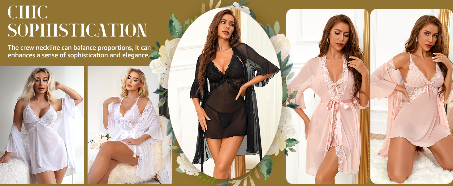 Халат жіночий мереживний RSLOVE, чорний, для сну та відпочинку