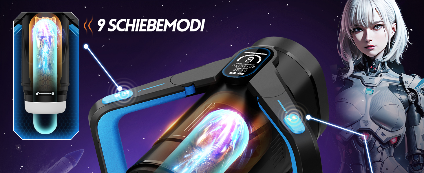 Інтимний масажер для чоловіків Eanatoys з 9 вібраціями, телескопічною функцією та LCD-дисплеєм (синій)