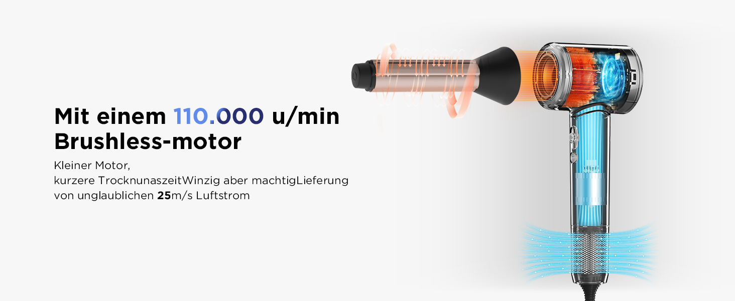 Професійний фен для волосся PARWIN PRO BEAUTY Air-Sonic з HD-LED дисплеєм, безщітковим мотором 110,000 об/хв та іонізацією (200 млн негативних іонів), швидка сушка 25 м/с, колір Прусський синій