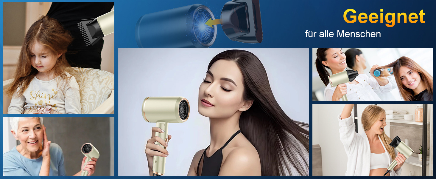 Професійний іонійний фен для волосся 2400W, складаний фен для подорожей з дифузором, 3 режимами нагріву та сумкою для зберігання (Бежевий)