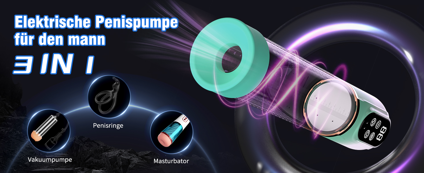 Пумпа для збільшення пеніса HIVEFUN: 4 режими всмоктування, 3 автоматичні тренувальні, водонепроникна (IPX7), сірий/зелений