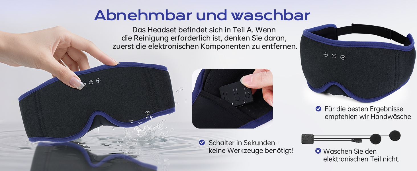 Маска для сну з Bluetooth-навушниками LC-dolida V5.4, дихаюча 3D маска для очей з мікрофоном, бавовняна мийна пов'язка для сну, подорожей та медитації (Ultramarin)