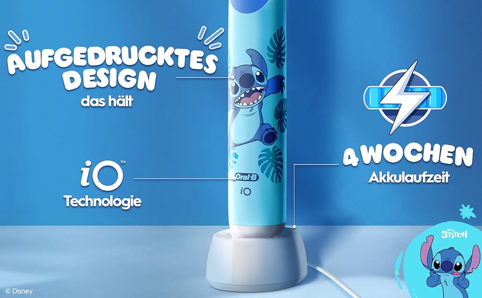 Електрична зубна щітка для дітей Oral-B iO Series 2 Stitch Blue, 3 режими чищення, рожева, з дорожнім футляром та 1 насадкою