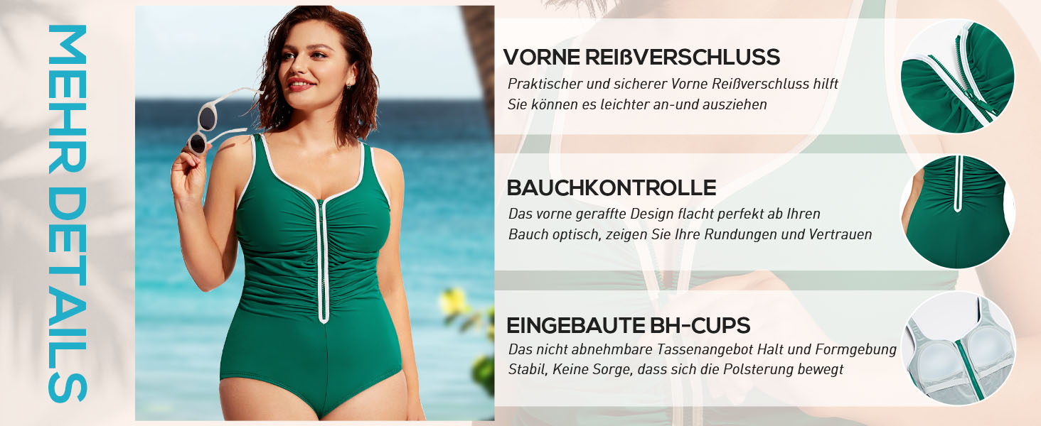 Купальник жіночий Delimira великий розмір з блискавкою спереду, 48, багатокольоровий