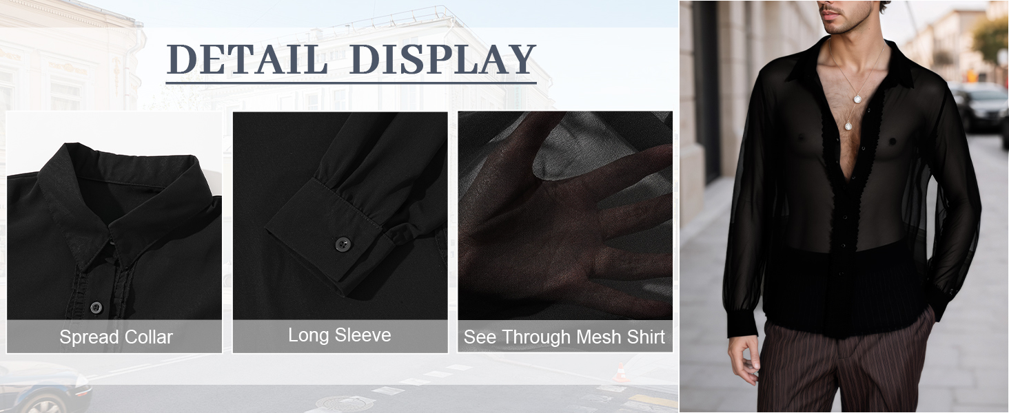 Чоловіча прозора сорочка AIEOE, тонке сексуальне т-образне поло з довгим рукавом, для дискотеки та клубів, чорний, розмір S-3XL