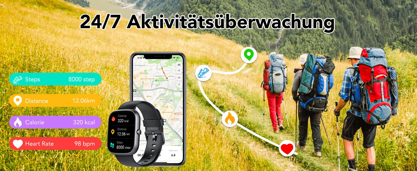 Смарт-годинник унісекс 1.91' HD Touch з функцією дзвінків, 115+ спортивних режимів, фітнес-трекер IP68 з моніторингом пульсу, SpO2 та сну, крокомір для Android та iOS, чорний