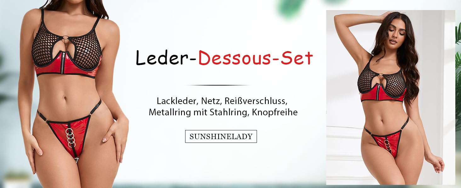 Сексуальний комплект нижньої білизни: мереживний бюстгальтер з ремінком та трусики. Бюстгальтер з кісточками, на блискавці, висока талія, лак, прозорий, чорно-червоний, великі розміри S-2XL