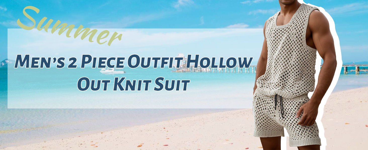 Костюм мереживний чоловічий AIEOE 2-кількісний, футболка та шорти, сітка, колір бежевий, розміри M-3XL