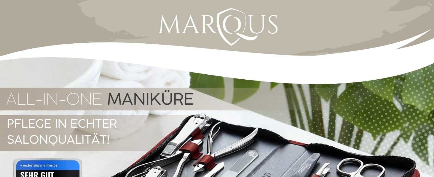 Манікюрний набір marQus Solingen (12 предметів) у шкіряному чохлі для догляду за нігтями рук та ніг, коричневий