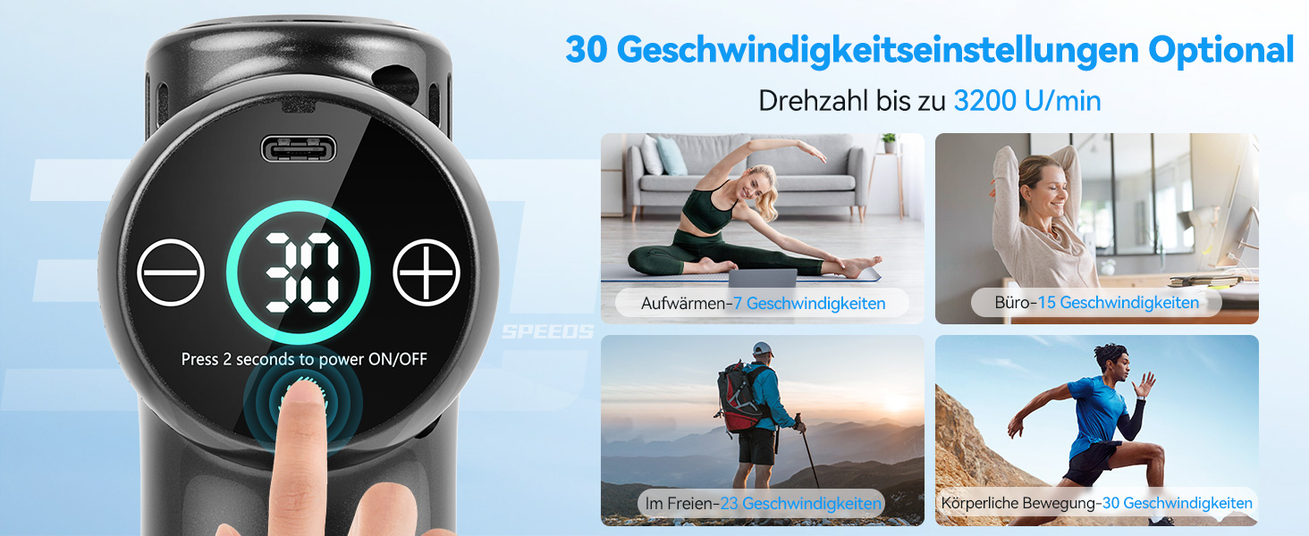 Міні-масажер перкусійний Mini Massage Gun для глибокого масажу тканин, 30 рівнів швидкості, LCD-дисплей, портативний пістолет від м'язового болю та скутості