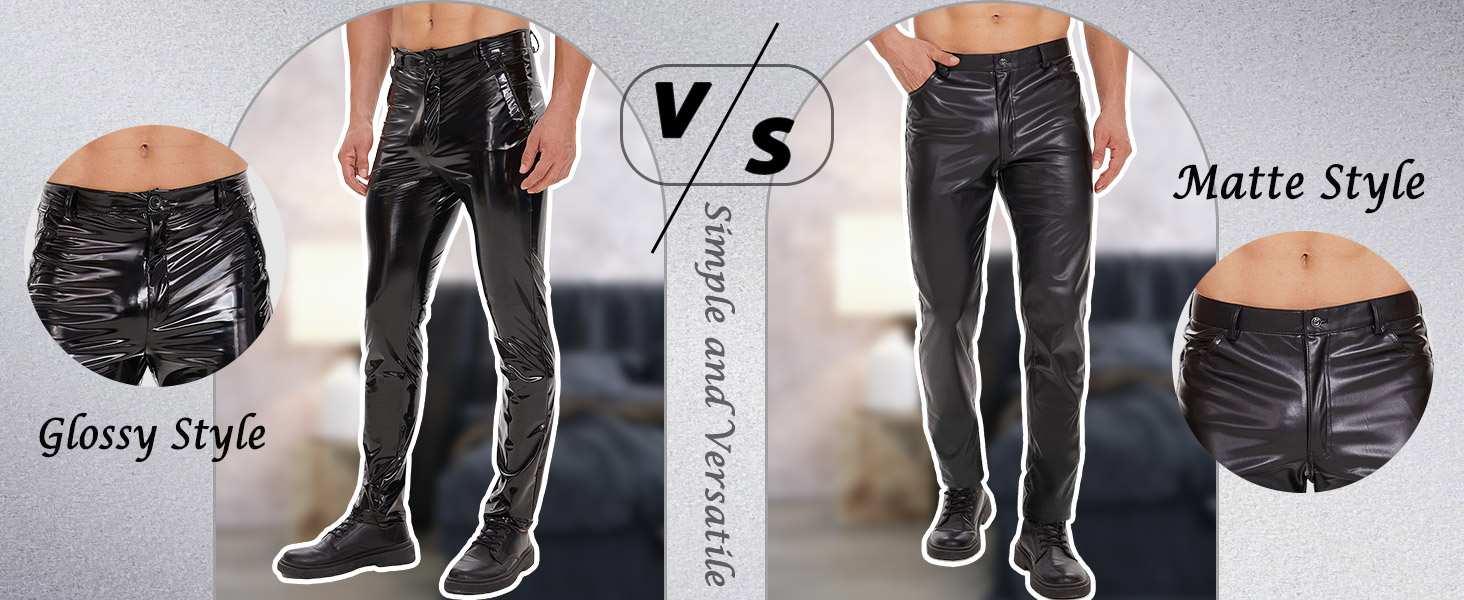 Латексні штани чоловічі Ausing, довгі, з штучної шкіри, слім-фіт, байкерські з кишенями, еластичні, для рейву, костюми, клубний одяг, чорні, розмір M