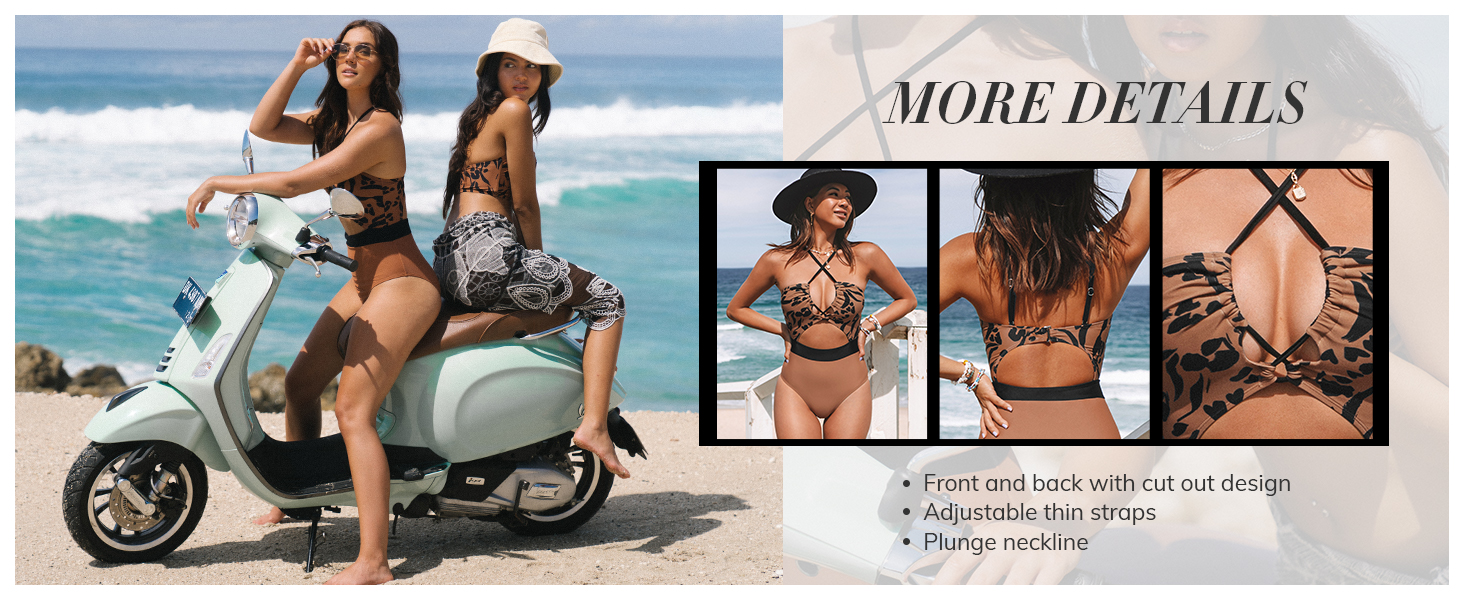 Купальник жіночий Cupshe з шнуванням, монокіні з принтом тварини, вирізи, перехрещення, чорний