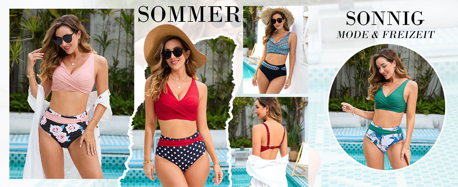 Бікіні жіночий комплект Nadeer: сексуальний V-подібний виріз, push-up, двочастинний, висока талія, рожевий, квітковий принт