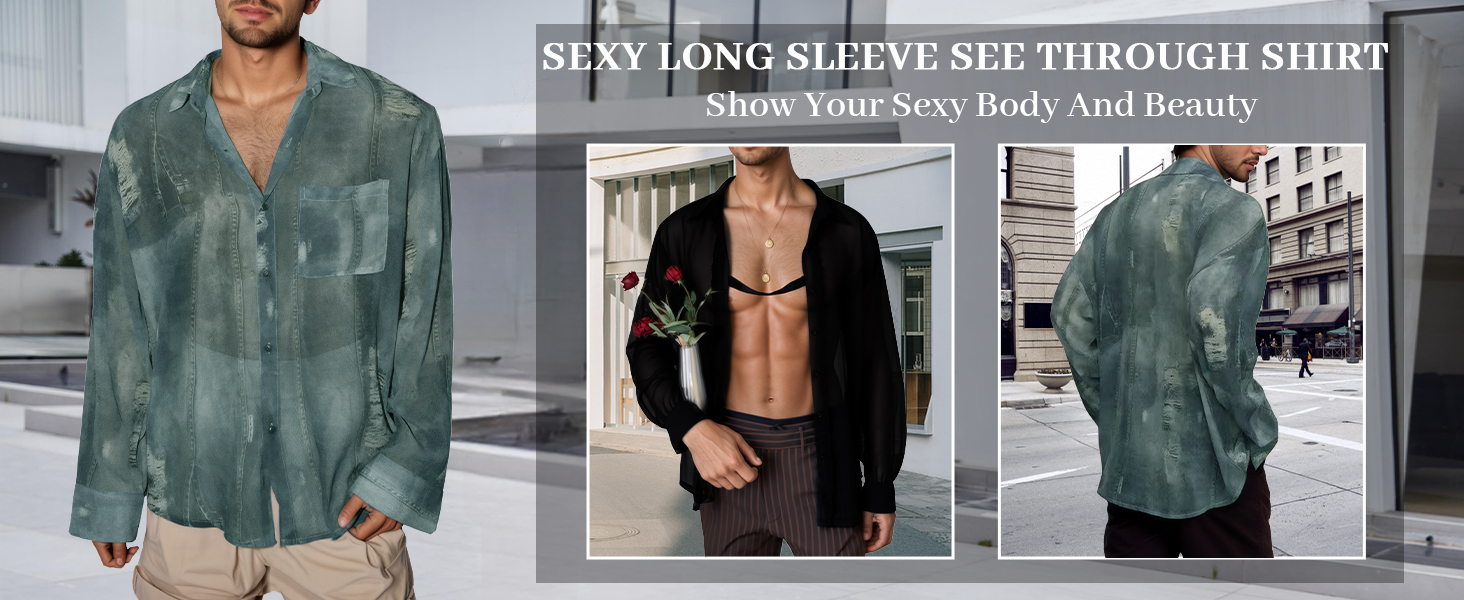 Чоловіча прозора сорочка AIEOE, тонке сексуальне т-образне поло з довгим рукавом, для дискотеки та клубів, чорний, розмір S-3XL