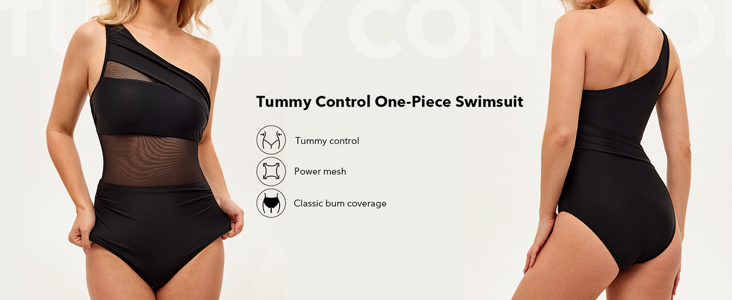 Купальник CUPSHE одноплечий з прозорою сіткою, драпірування, контроль живота, асиметричний, чорний