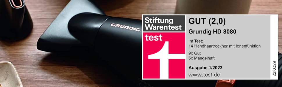Фен для волосся Grundig HD 8080 2300W з іонною функцією, керамічним покриттям та Smart Sensor, професійний AC-двигун, чорний/розове золото