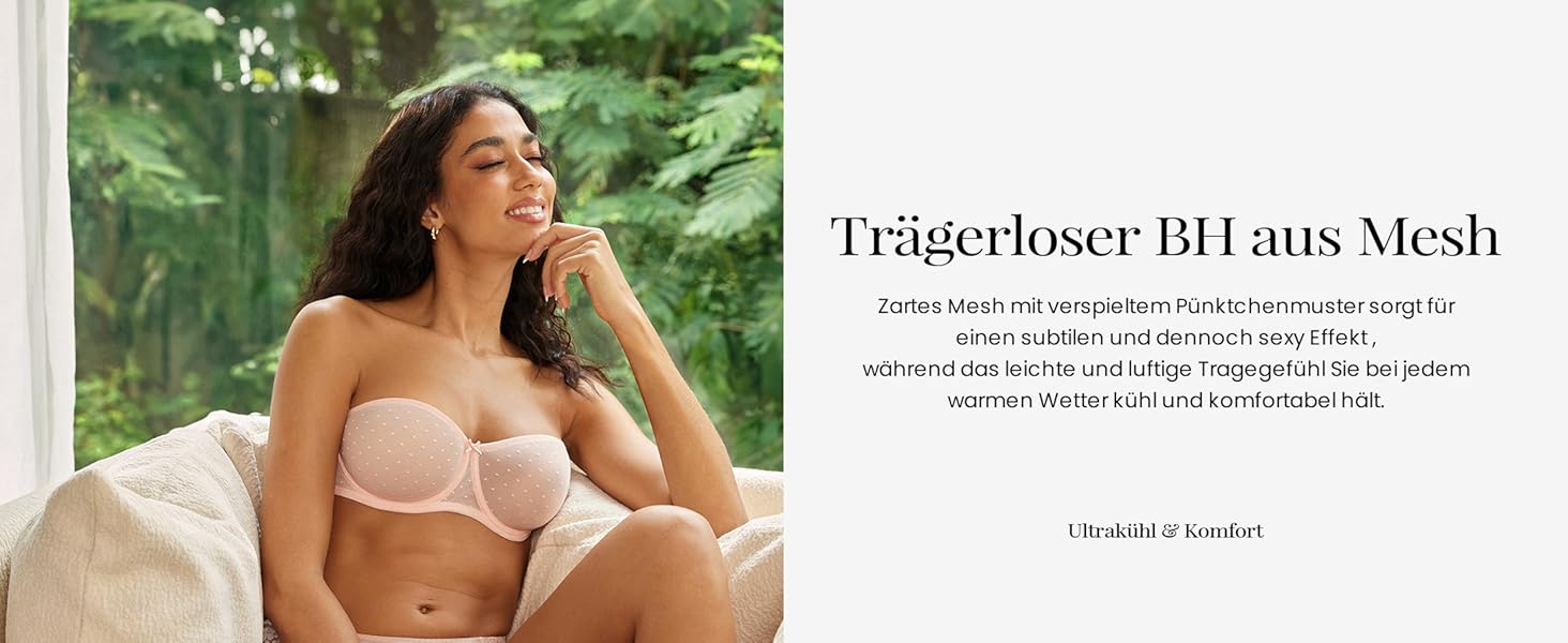 Бюстгальтер без бретелек Dobreve для великих грудей, мереживний, прозорий, білий, 90B